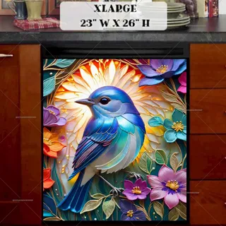 Preview of Beautiful Blue Bird and Flowers magnet in Extra Large size.