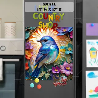 Preview of Beautiful Blue Bird and Flowers magnet in Small size.