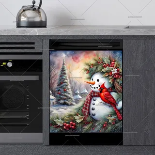 Preview of Snowman with a Cardinal magnet.