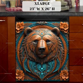 Preview of Tooled Leather Brown Bear magnet in Extra Large size.