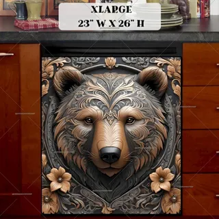 Preview of Tooled Leather Grizzly Bear magnet in Extra Large size.