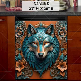 Preview of Tooled Leather Wolf magnet in Extra Large size.