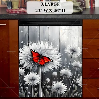 Preview of Red Butterfly and Dandelions magnet in Extra Large size.