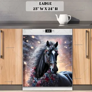 Preview of Black Winter Horse magnet in Large size.