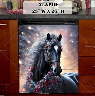 Preview of Black Winter Horse magnet in Extra Large size.