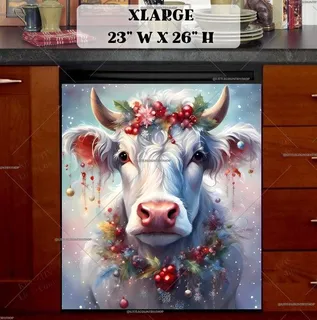 Preview of Festive White Christmas Cow magnet in Extra Large size.