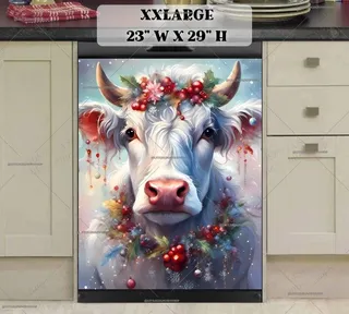 Preview of Festive White Christmas Cow magnet in XX Large size.