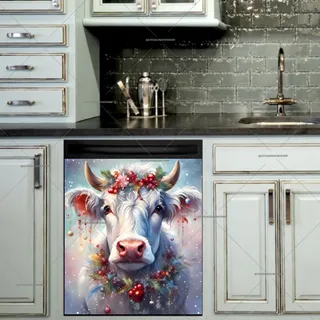 Preview of Festive White Christmas Cow magnet.