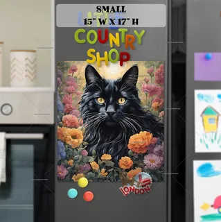 Preview of Black Maine Coon Cat and Flowers magnet in Small size.