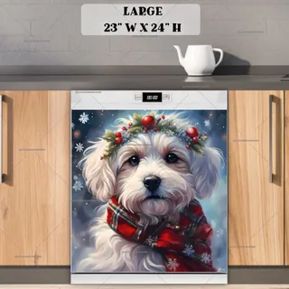 Preview of Festive White Christmas Dog magnet in Large size.