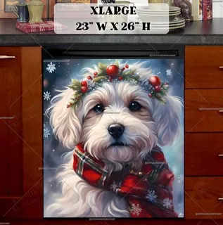 Preview of Festive White Christmas Dog magnet in Extra Large size.