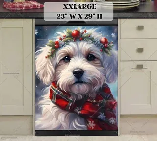 Preview of Festive White Christmas Dog magnet in XX Large size.