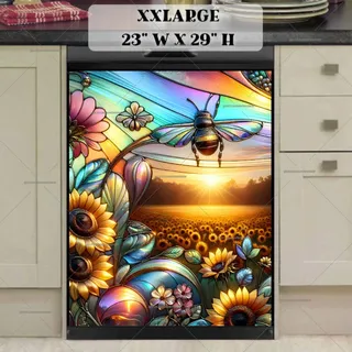 Preview of Stained Glass Sunflowers and Bee magnet in XX Large size.