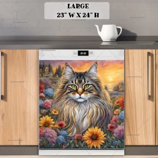 Preview of Maine Coon Cat in the Country Garden magnet in Large size.