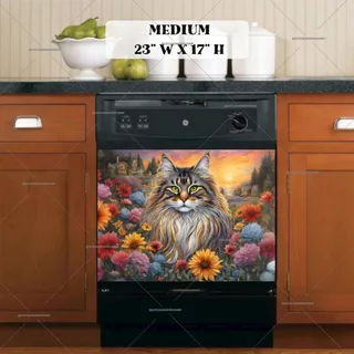 Preview of Maine Coon Cat in the Country Garden magnet in Medium size.