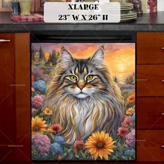 Preview of Maine Coon Cat in the Country Garden magnet in Extra Large size.