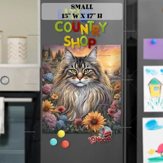 Preview of Maine Coon Cat in the Country Garden magnet in Small size.
