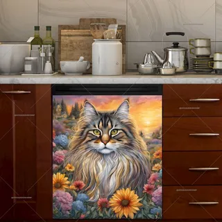 Preview of Maine Coon Cat in the Country Garden magnet.