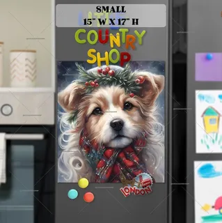 Preview of Adorable Christmas Dog magnet in Small size.