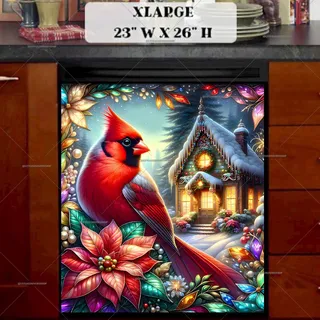 Preview of Stained Glass Christmas Cardinal magnet in Extra Large size.