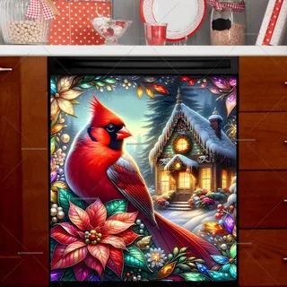 Preview of Stained Glass Christmas Cardinal magnet.