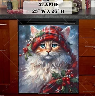 Preview of White Christmas Cat in the Snowfall magnet in Extra Large size.