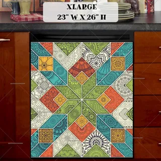 Preview of Folk Art Mandala Patchwork Pattern magnet in Extra Large size.