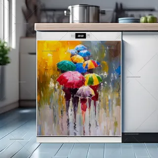 Preview of Colorful Umbrellas on a Rainy Day magnet.