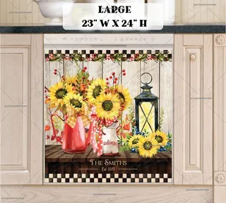 Preview of Personalized - Farmhouse Table with Sunflowers magnet in Large size.