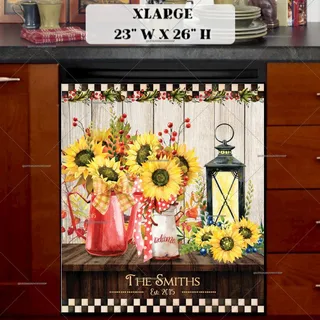 Preview of Personalized - Farmhouse Table with Sunflowers magnet in Extra Large size.