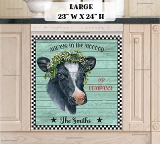 Preview of Personalized - Pretty Farmhouse Cow magnet in Large size.