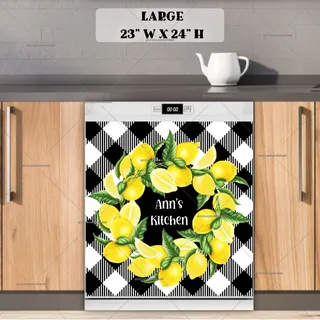 Preview of Personalized - Lemon Wreath on Buffalo Pattern magnet in Large size.