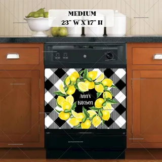 Preview of Personalized - Lemon Wreath on Buffalo Pattern magnet in Medium size.