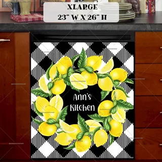 Preview of Personalized - Lemon Wreath on Buffalo Pattern magnet in Extra Large size.