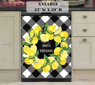 Preview of Personalized - Lemon Wreath on Buffalo Pattern magnet in XX Large size.