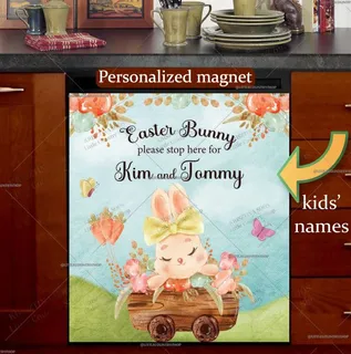 Preview of Personalized - Cute Easter Bunny magnet.