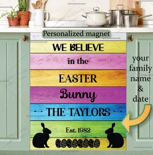 Preview of Personalized - We Believe in the Easter Bunny magnet.