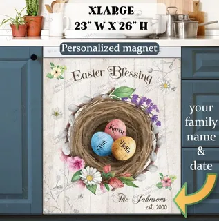 Preview of Personalized - Pretty Easter Eggs Net magnet in Extra Large size.