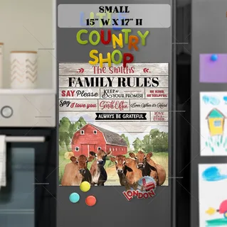 Preview of Personalized - Farmhouse Family Rules magnet in Small size.