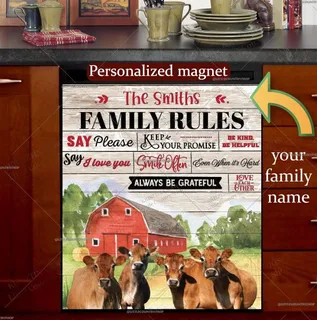 Preview of Personalized - Farmhouse Family Rules magnet.