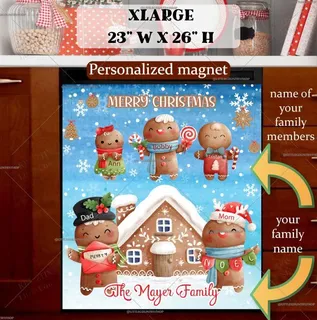 Preview of Personalized - Gingerbread Family magnet in Extra Large size.