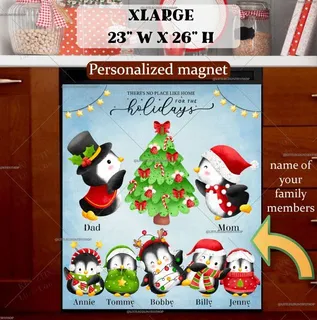 Preview of Personalized - Cute Penguin Family magnet in Extra Large size.