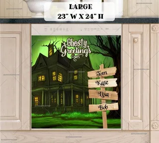 Preview of Personalized - Halloween House and Sign magnet in Large size.