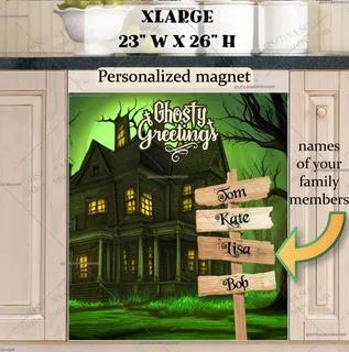 Preview of Personalized - Halloween House and Sign magnet in Extra Large size.