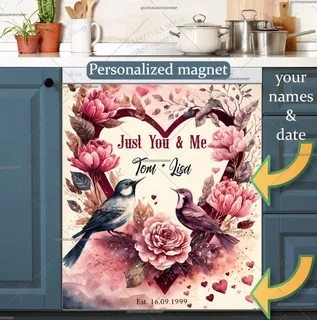 Preview of Personalized - Valentine's Birds and Flowers magnet.