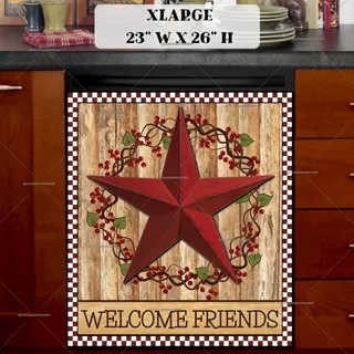 Preview of Red Prim Barn Star and Wreath magnet in Extra Large size.