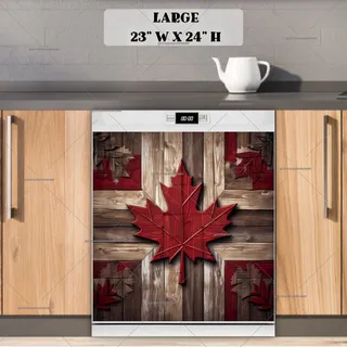 Preview of Canadian Flag on Wood Pattern magnet in Large size.