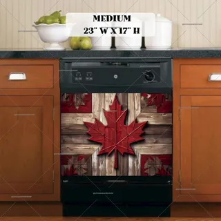 Preview of Canadian Flag on Wood Pattern magnet in Medium size.