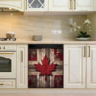 Preview of Canadian Flag on Wood Pattern magnet.