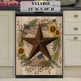 Preview of Barn Star Wreath with Sunflowers and Flags magnet in XX Large size.